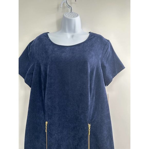 NWT Sharagano Deep‎ Navy Corduroy Short Sleeve Shift Dress Size 16 - Picture 5 of 10